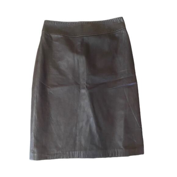 Elie Tahari Chocolate Brown Leather Pencil Skirt Size 2 - Picture 1 of 4